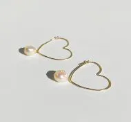 Heart Hoop Pearl Earrings in Gold-filled Ear Wires