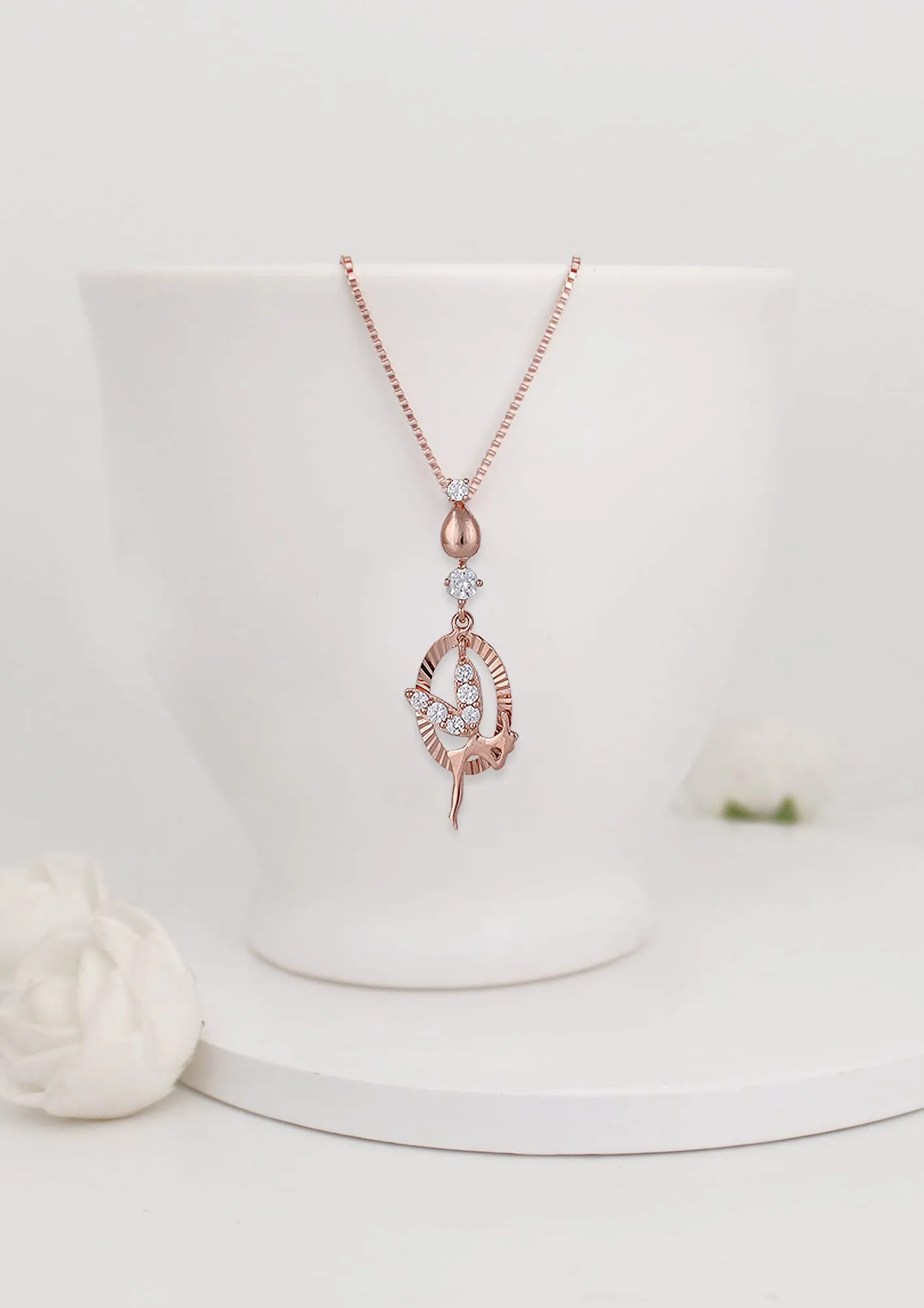 Hypoallergenic Sterling Silver Rose Gold Zircon Fairy Pendant Chain