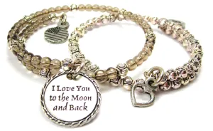 I Love You To The Moon And Back Detailed Trim Delicate Glass And Roses Wrap Bracelet Set