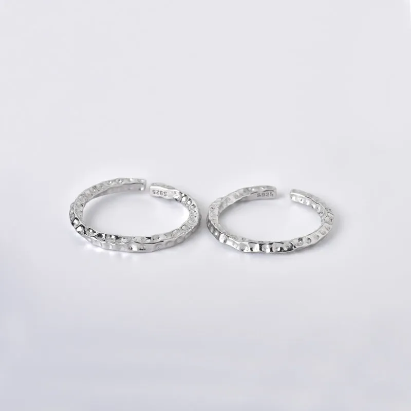 Irregular Bump Texture Mobius Opening Sterling Silver Couple Rings