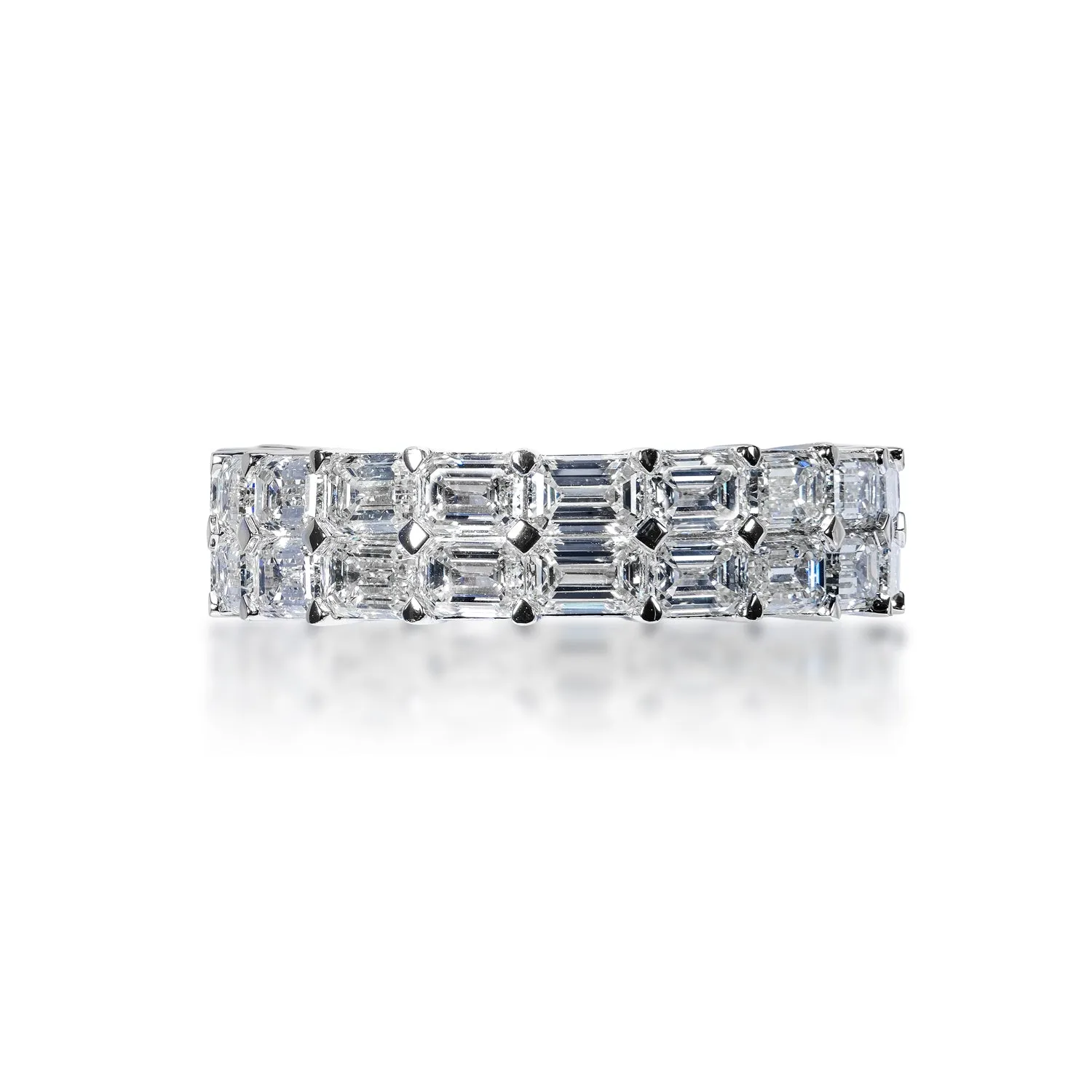 Isaac 7 Carat Emerald Cut Diamond Eternity Band in 14 Karat White Gold 2 Row Shared Prong