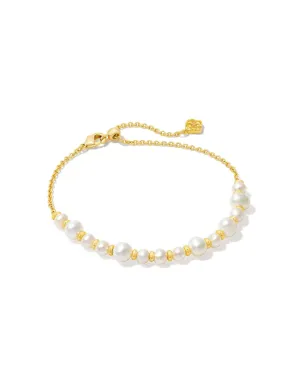 Jovie Beaded Delicate Chain Bracelet in Gold White Pearl