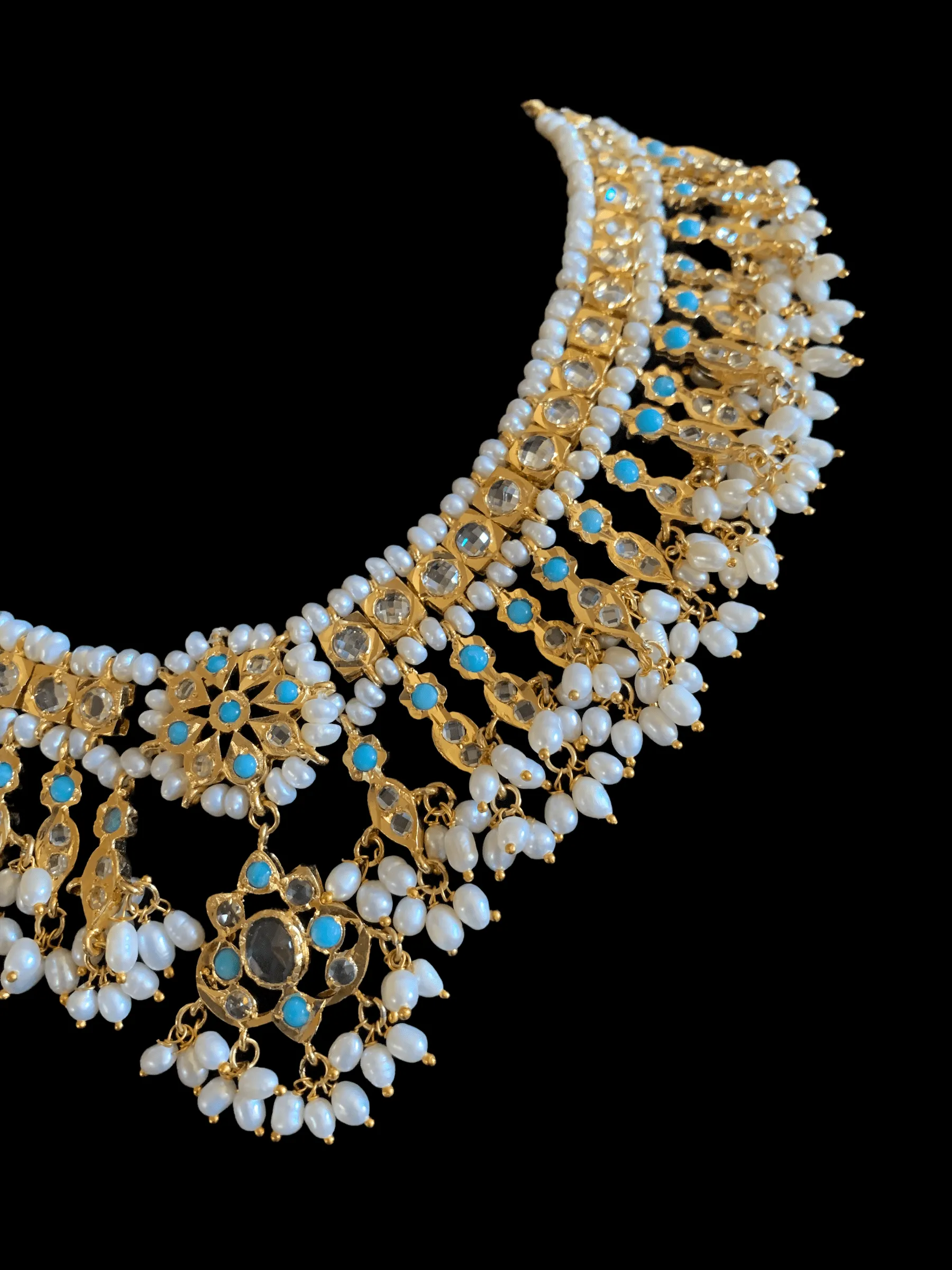 Kali feroza hyderabadi  necklace set in fresh water pearls (SHIPS IN 4 WEEKS )