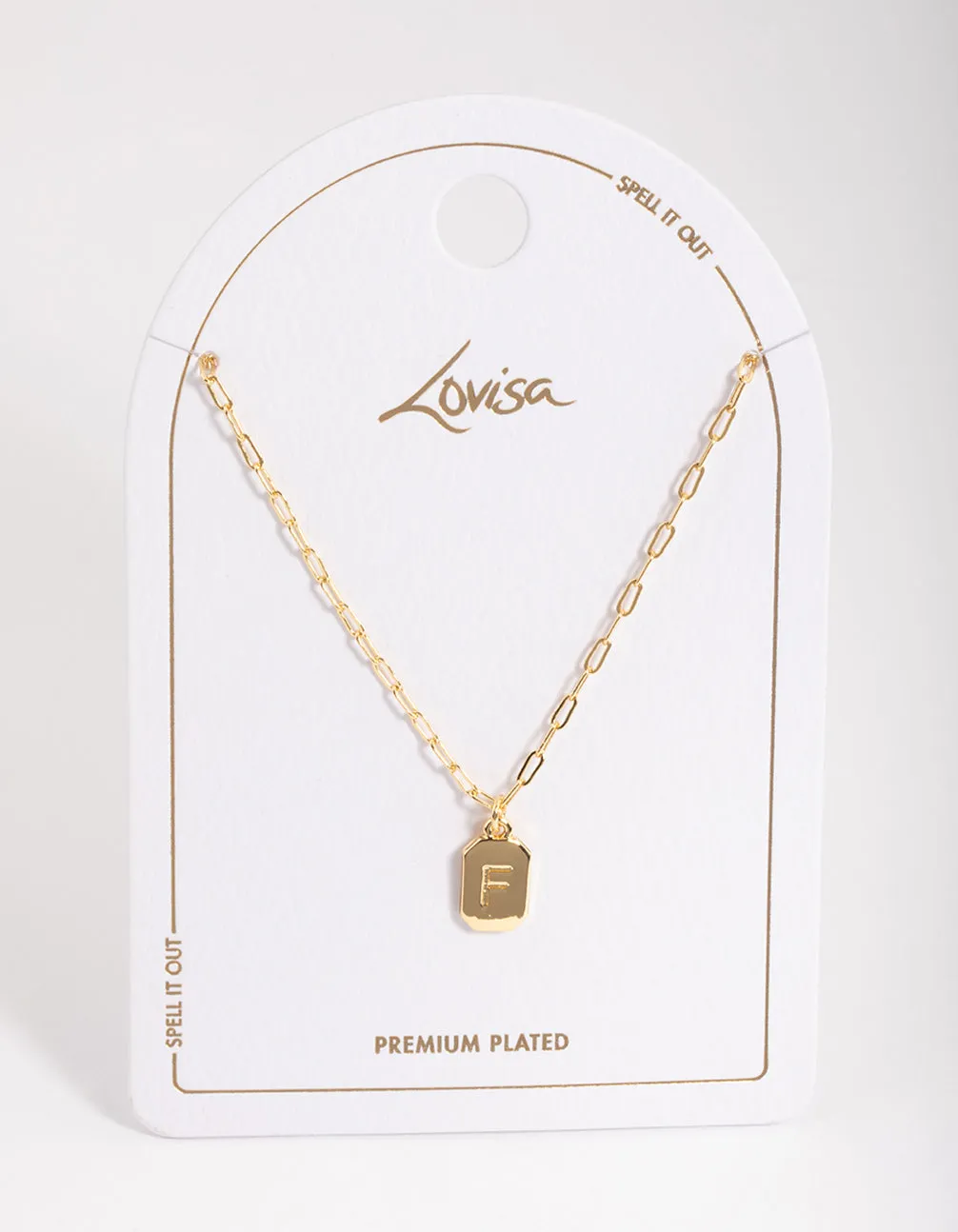 Letter F Gold Plated Rectangle Pendant Initial Necklace