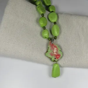 Lime Green Gemstone Nugget Necklace with Pendant