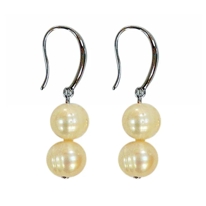 Lotus Feet Fresh Water Pearl Two Bead Dropper Earrings