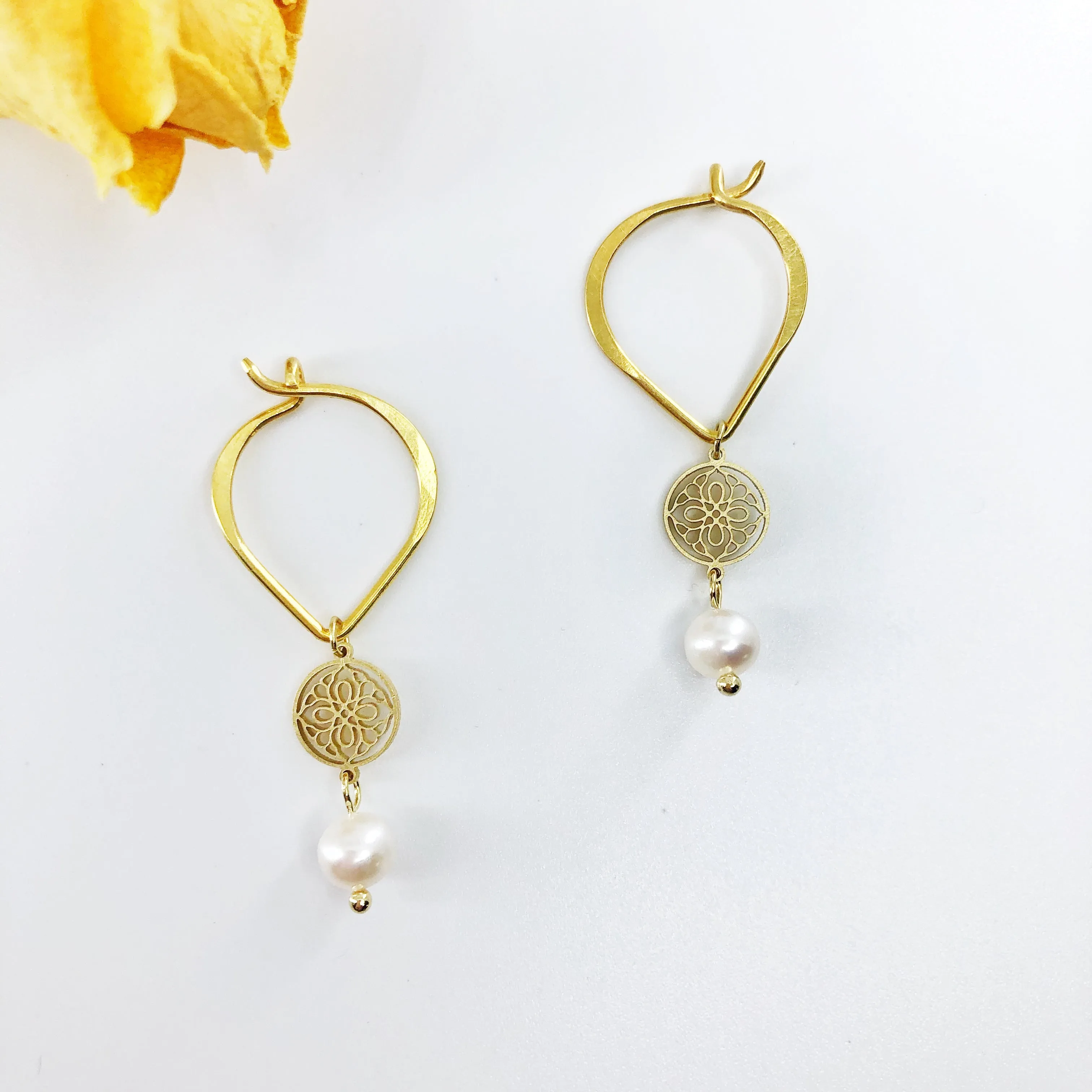 Lotus Petal Hook Pearl Earrings