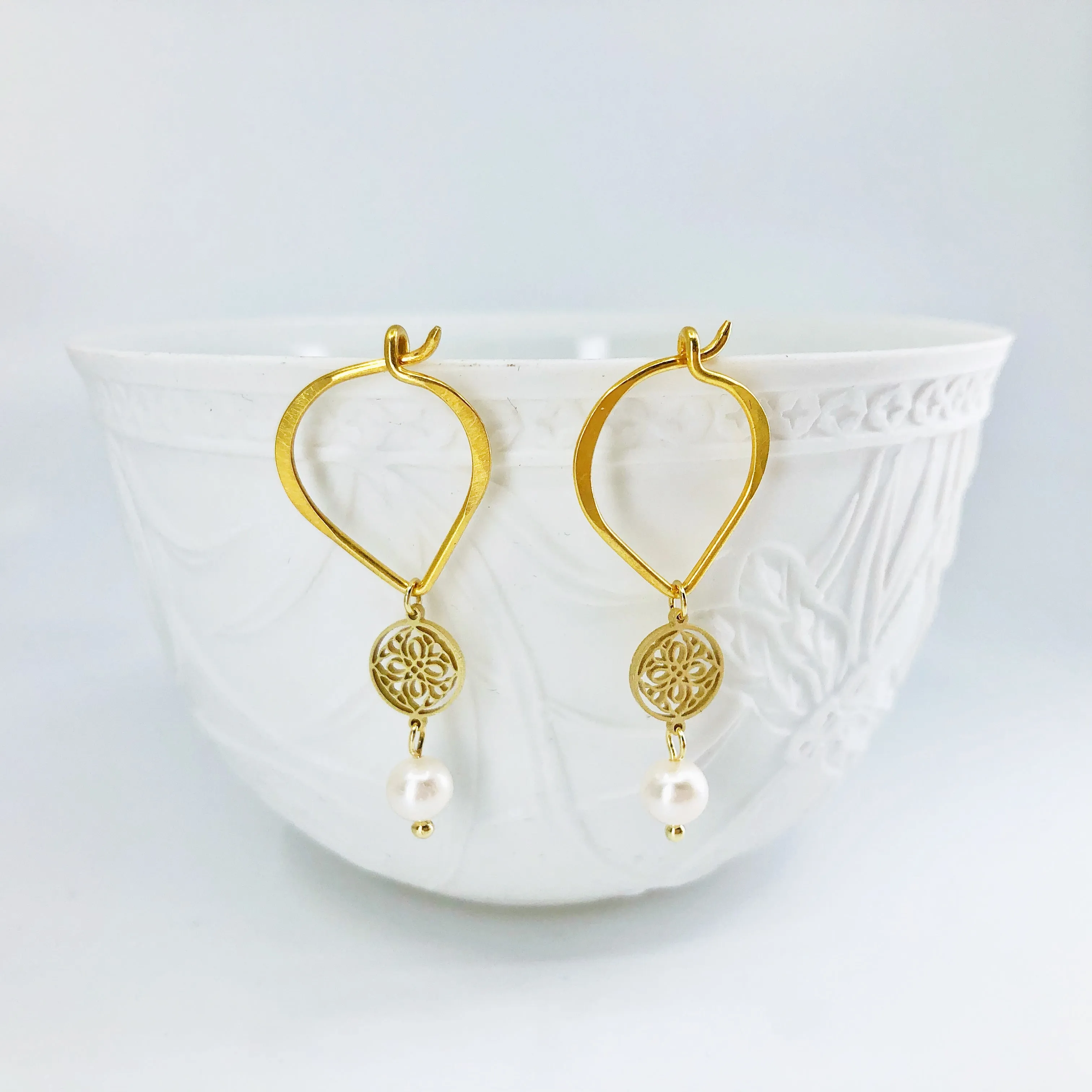 Lotus Petal Hook Pearl Earrings