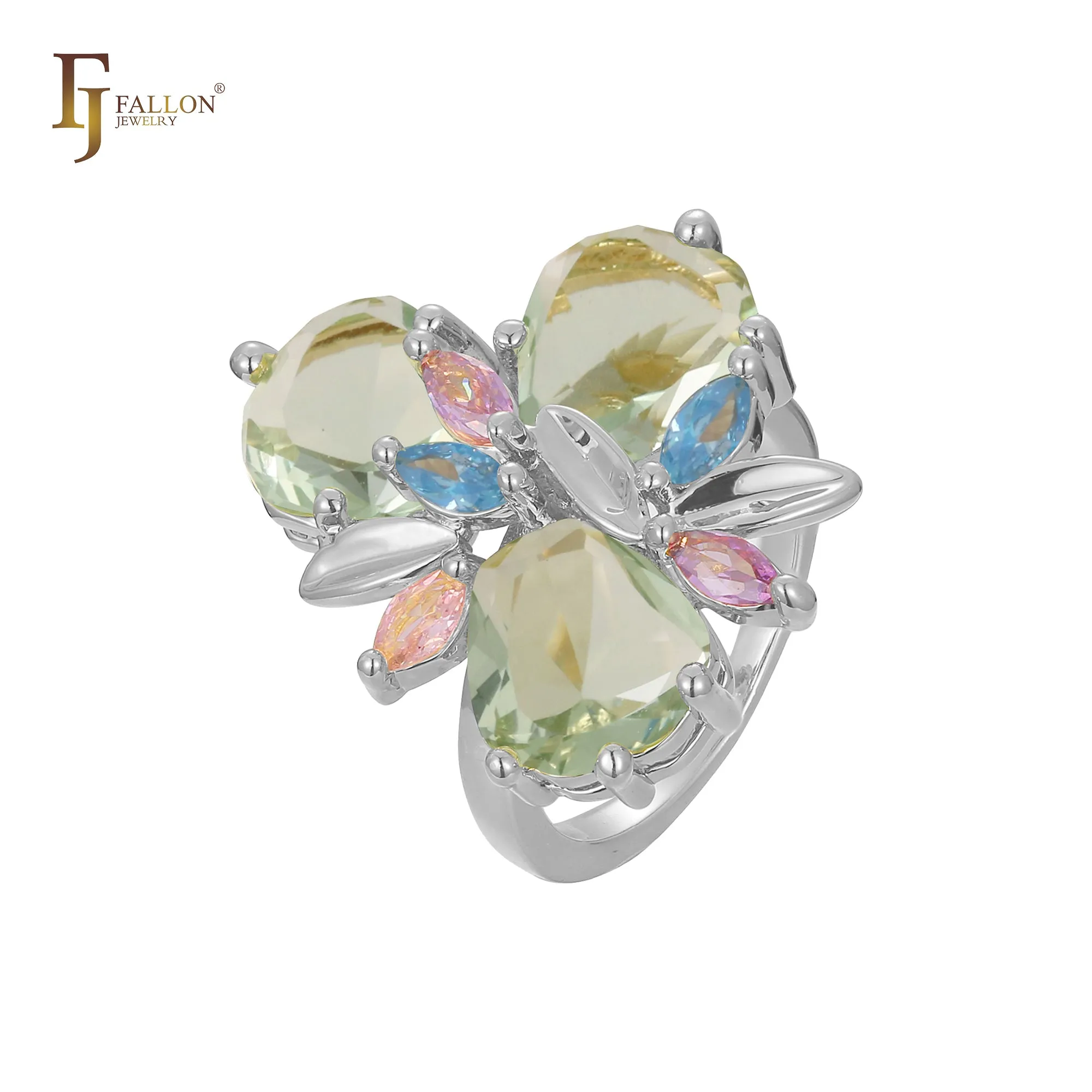 Luxurious Cluster Apple Green mixed colorful CZ Rose Gold rings