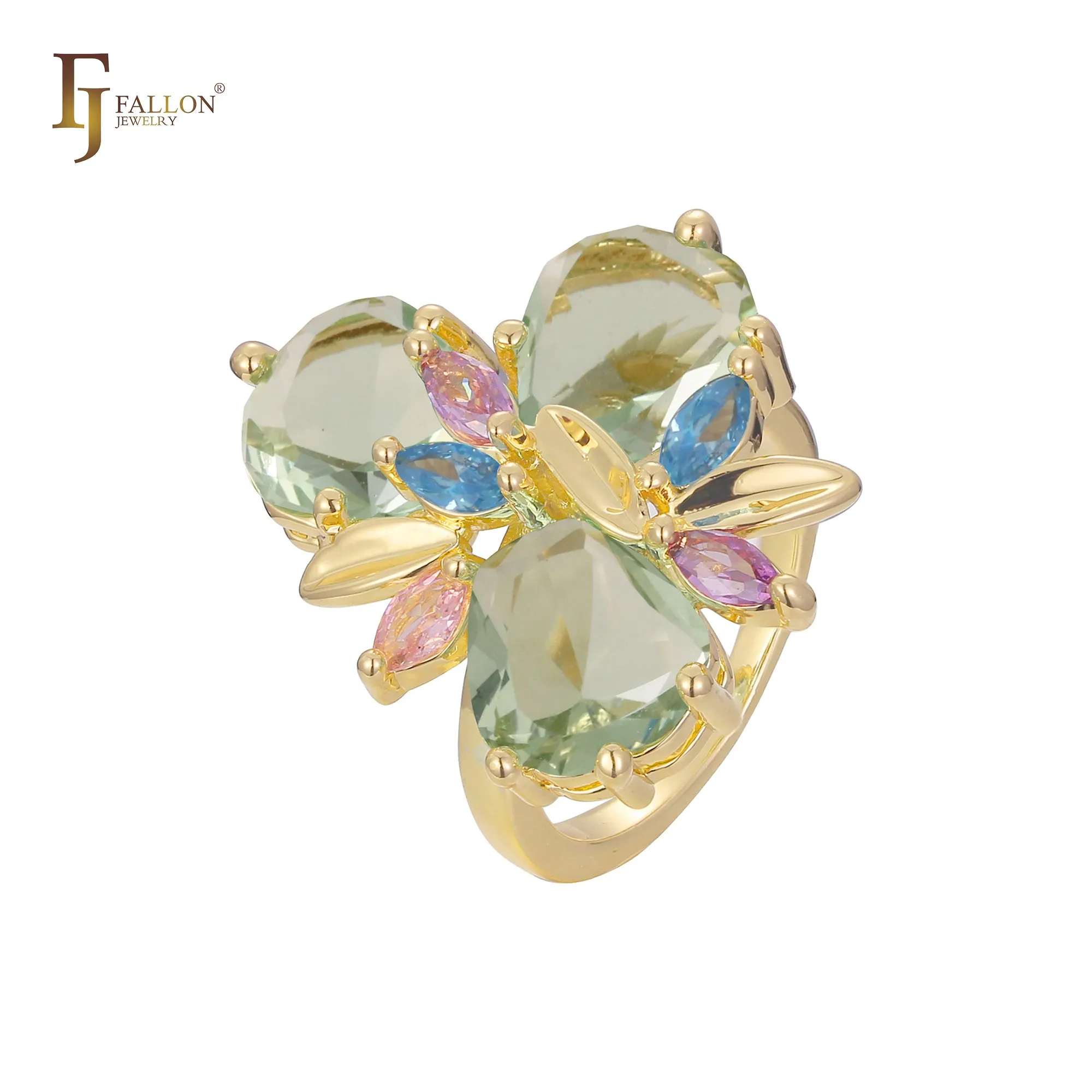 Luxurious Cluster Apple Green mixed colorful CZ Rose Gold rings