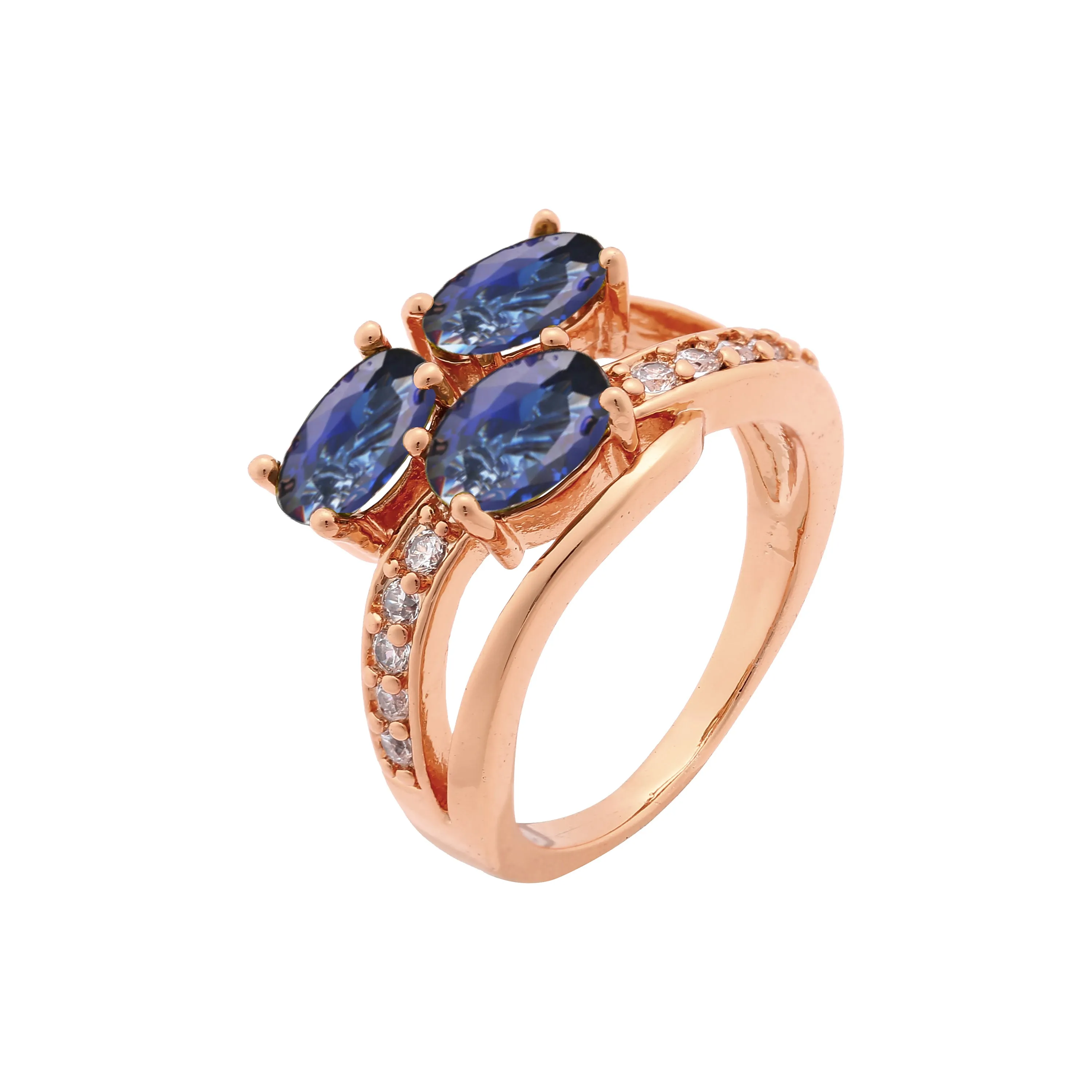 Luxurious three stones paved cluster Rose Gold rings