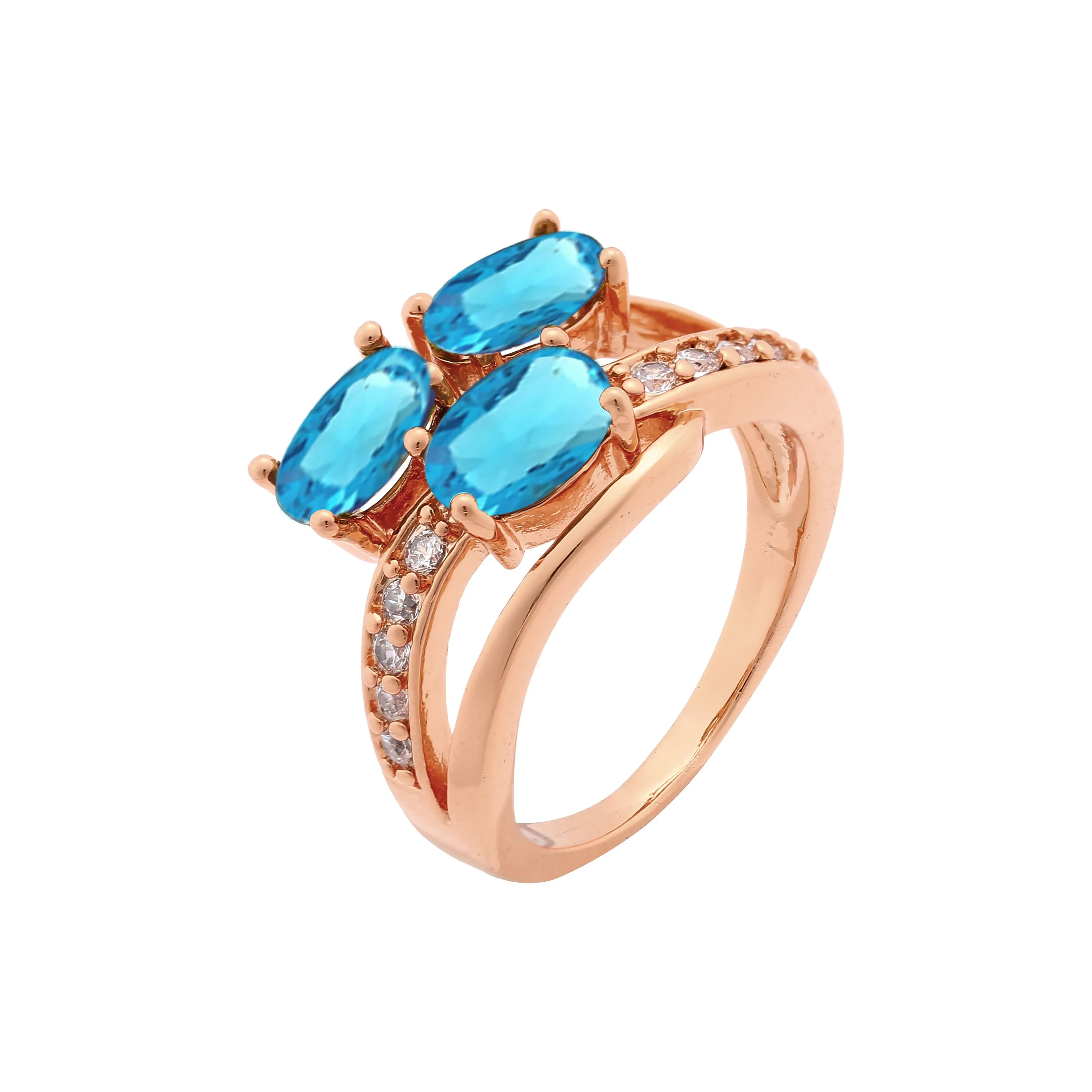 Luxurious three stones paved cluster Rose Gold rings