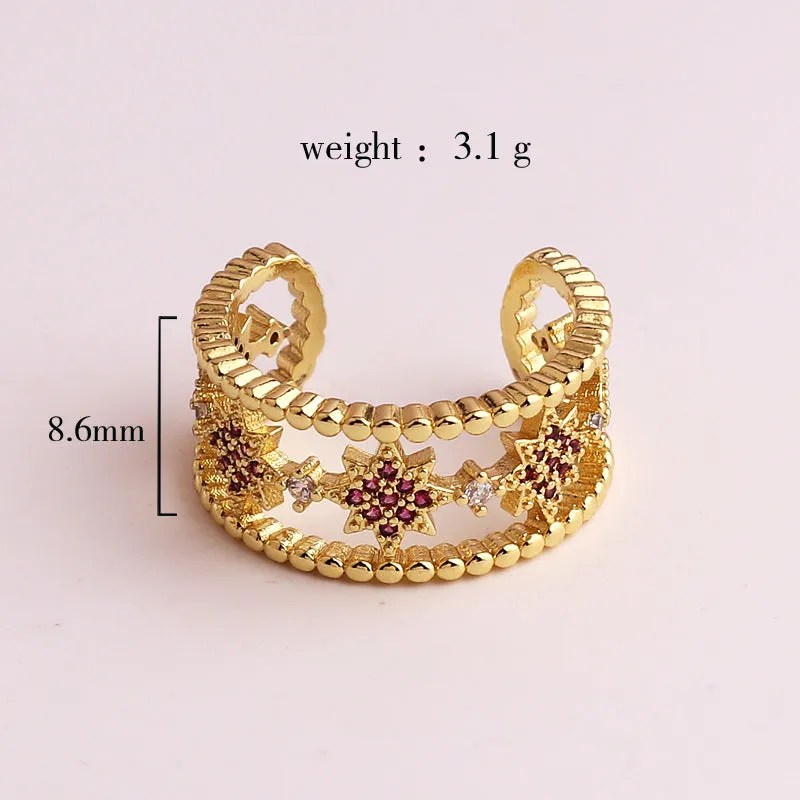 Luxurious Women Star Wave Zircon Electroplating Rings