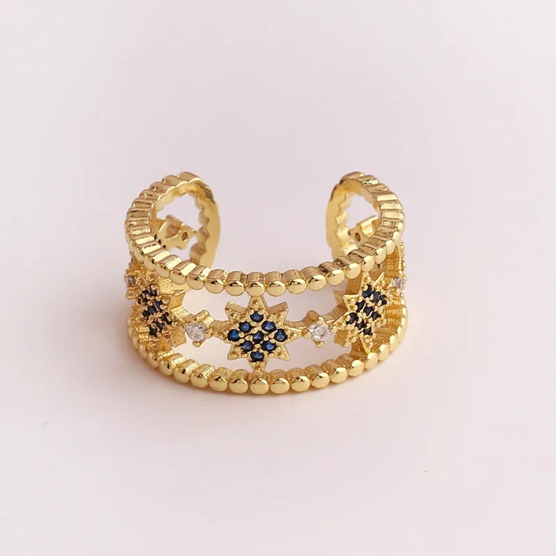 Luxurious Women Star Wave Zircon Electroplating Rings