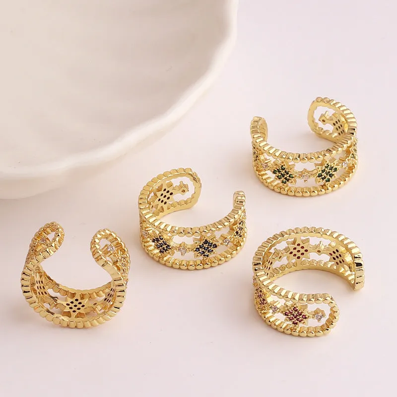 Luxurious Women Star Wave Zircon Electroplating Rings