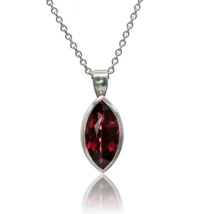 Marquise Garnet Sterling Silver Bezel Set Pendant Necklace, Ready to Ship