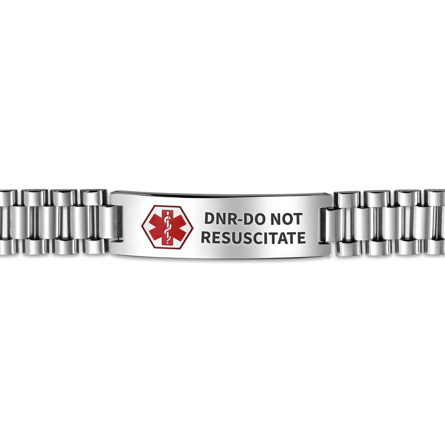 Medical ID Bracelet for Men Steel Link 8.5in Identification Band