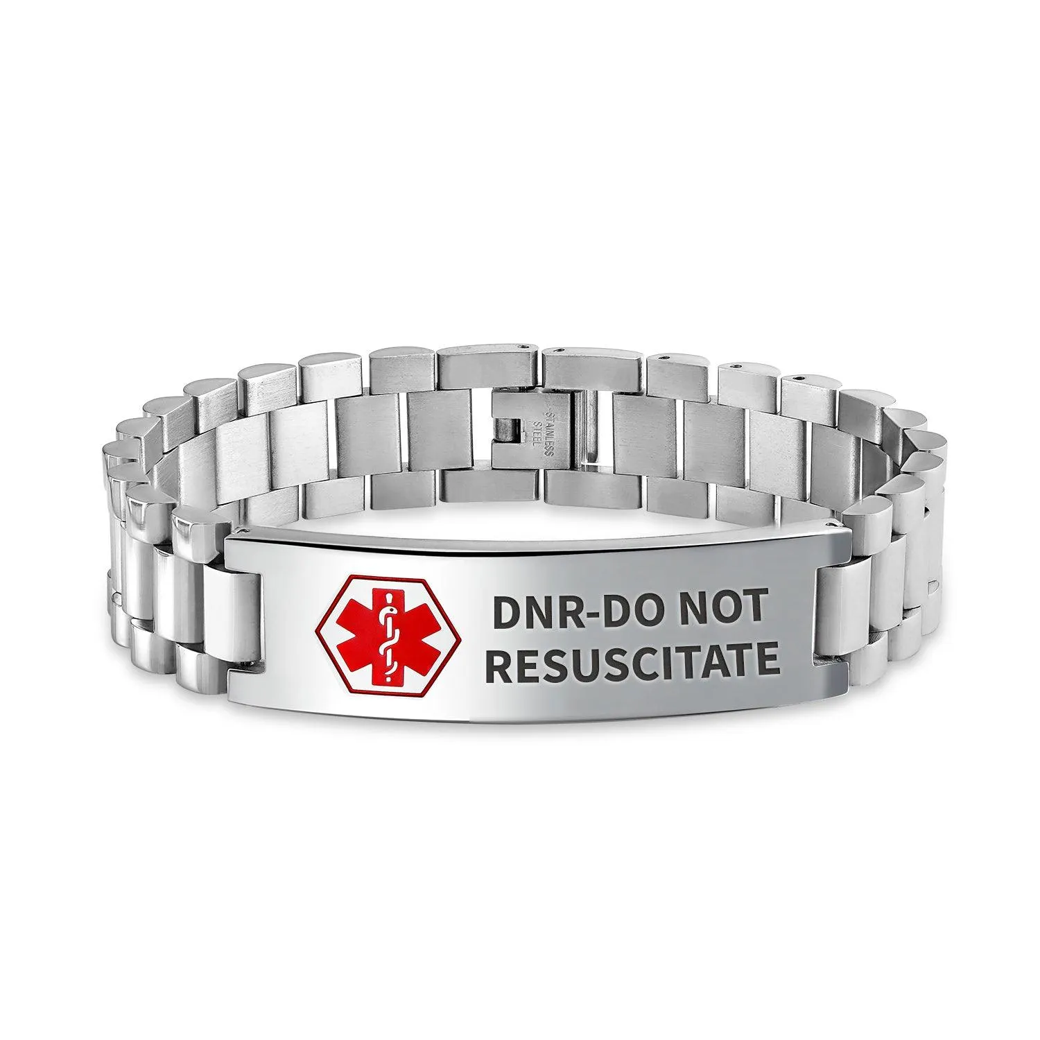 Medical ID Bracelet for Men Steel Link 8.5in Identification Band