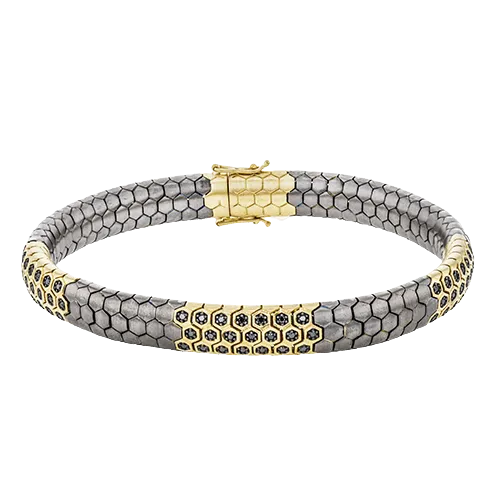 Men's Titanium Bracelet In 14k Gold With Black Diamonds