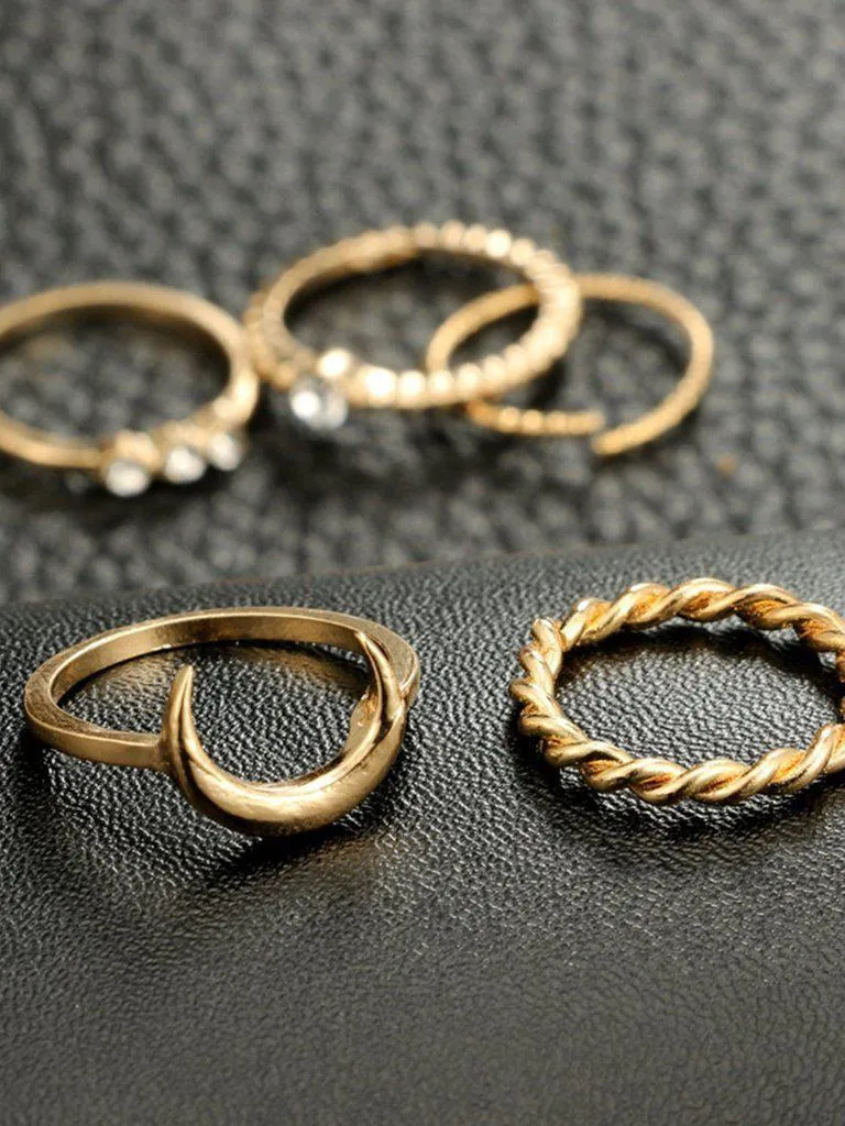 Moon Detail Rings Set 5pcs