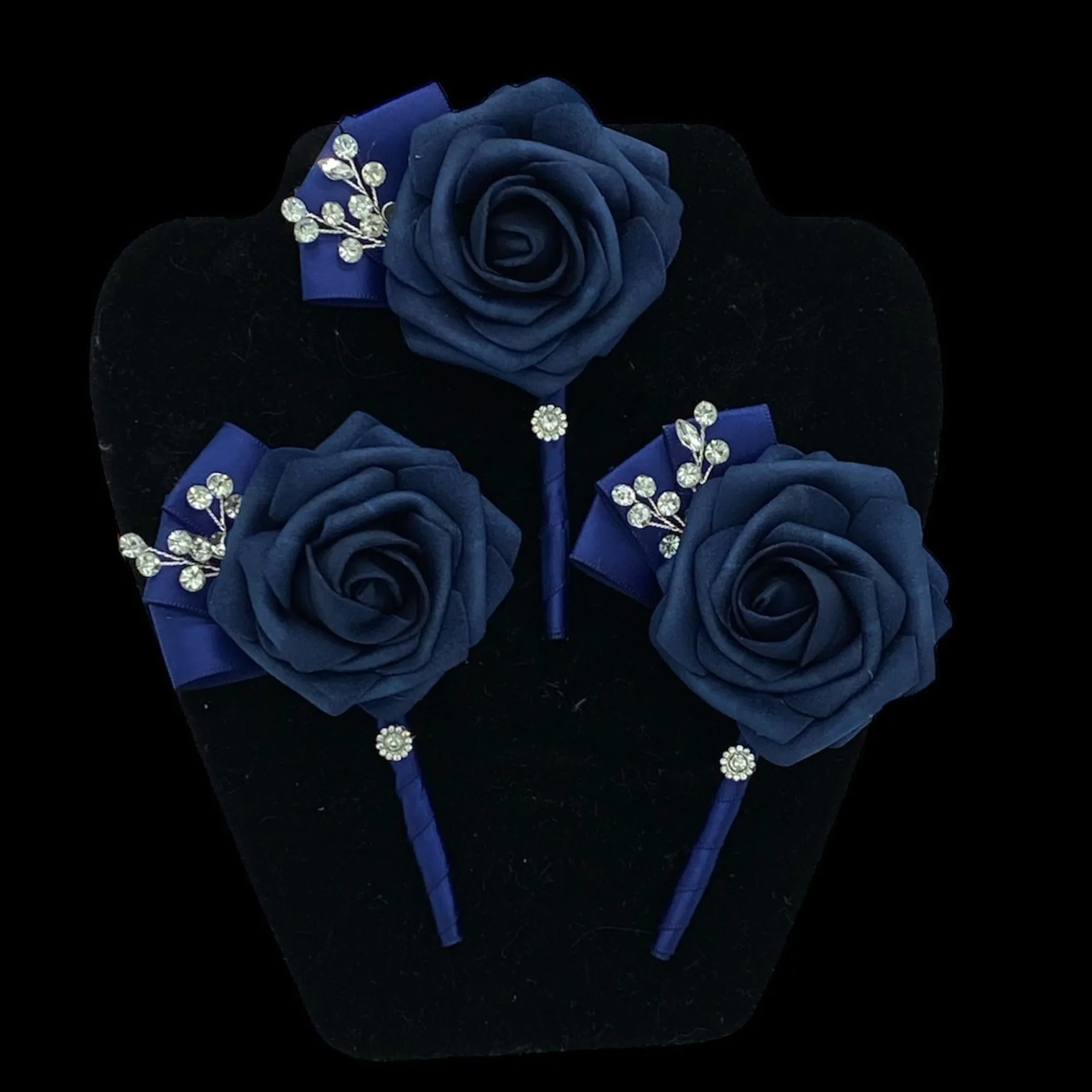 NAVY Blue Round Bouquet l  Real Touch Roses Brooch Bouquet~ BLUEY