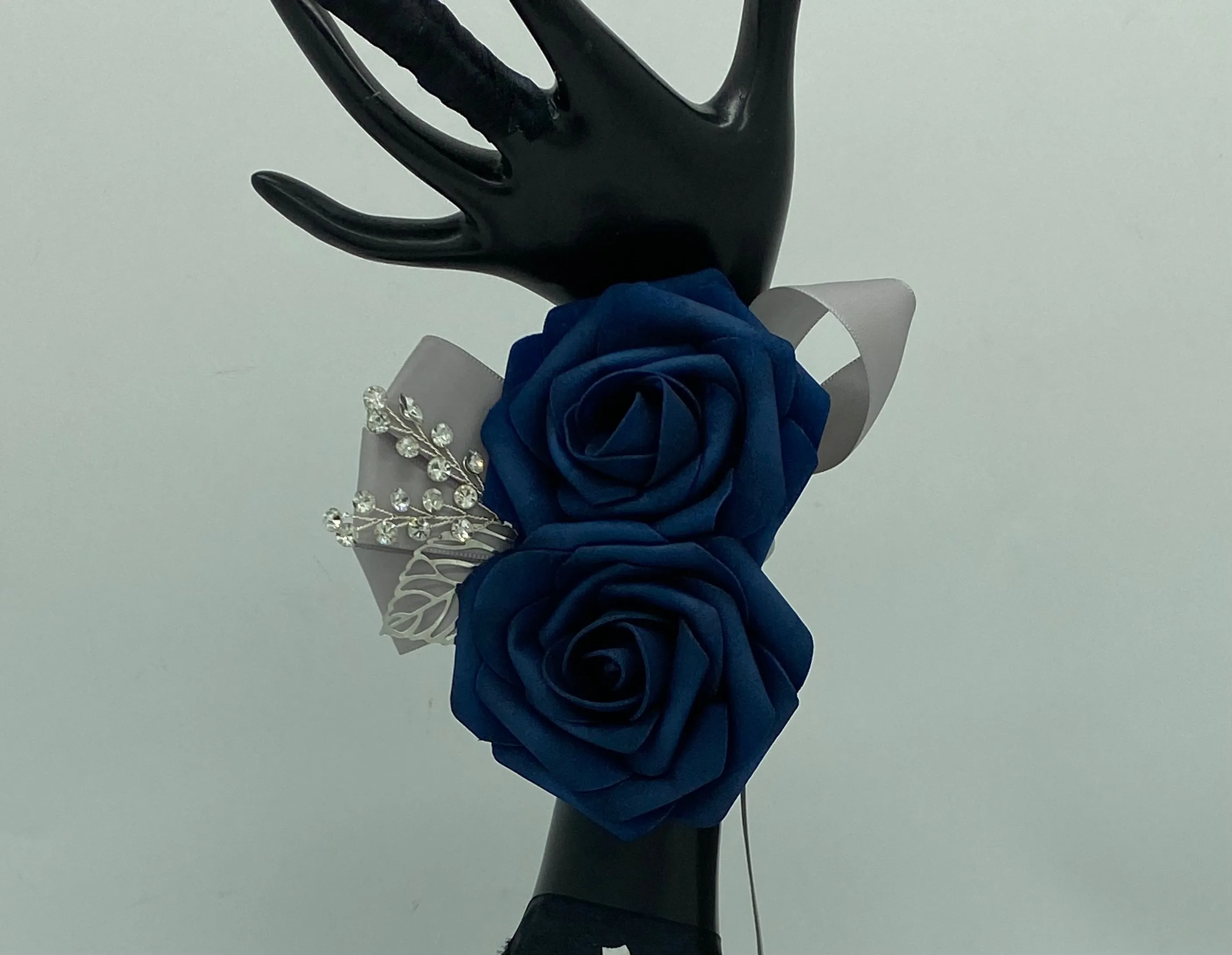 NAVY Blue Round Bouquet l  Real Touch Roses Brooch Bouquet~ BLUEY