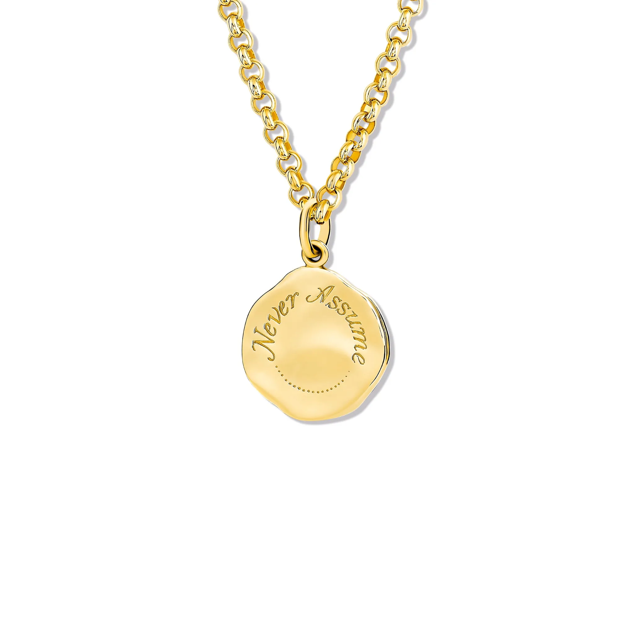 Never Assume Quote Pendant Yellow Gold