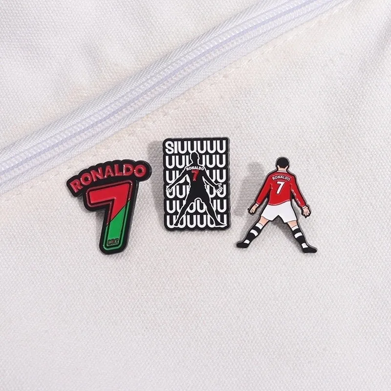 New Creative Cartoon Football Superstar Character Jersey Number Modeling Alloy Paint Denim Wear Shoes And Hats Bag Brooch Badge