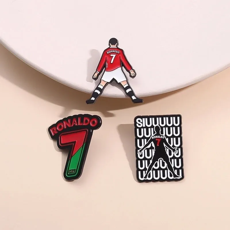 New Creative Cartoon Football Superstar Character Jersey Number Modeling Alloy Paint Denim Wear Shoes And Hats Bag Brooch Badge