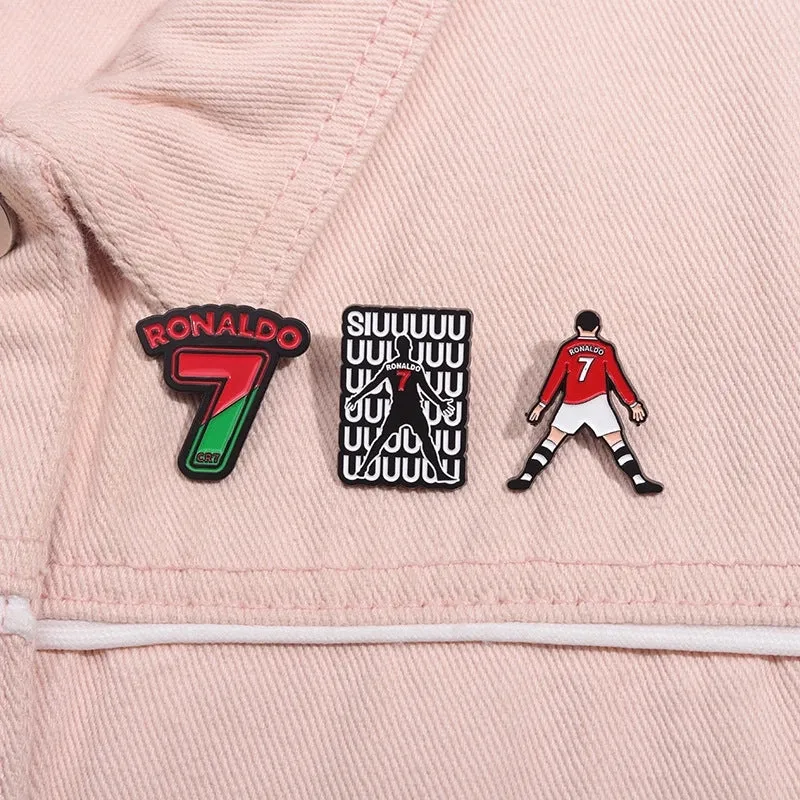 New Creative Cartoon Football Superstar Character Jersey Number Modeling Alloy Paint Denim Wear Shoes And Hats Bag Brooch Badge