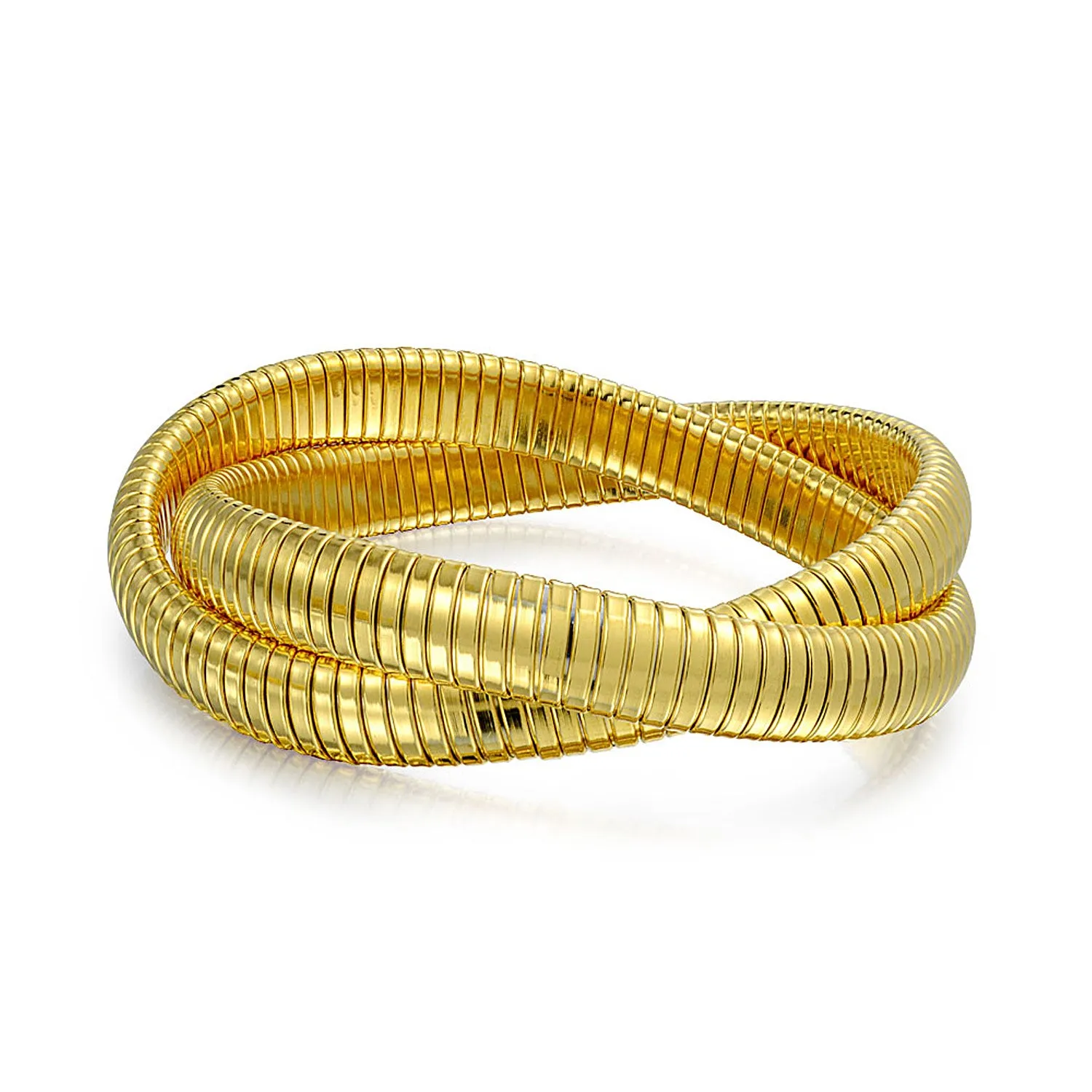 Omega Snake Cobra Wide Bangle Bracelet Set, Flexible Stretch, SilverGold, 8-8.5" Wrist