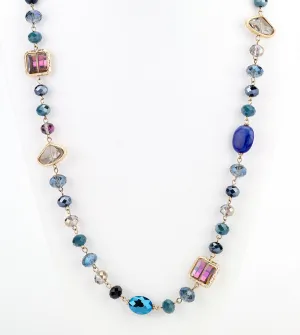 Opalescent Beaded Long Necklace Blue