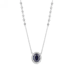 Oval Blue Sapphire Zirconia Detailed Chain Necklace N4495