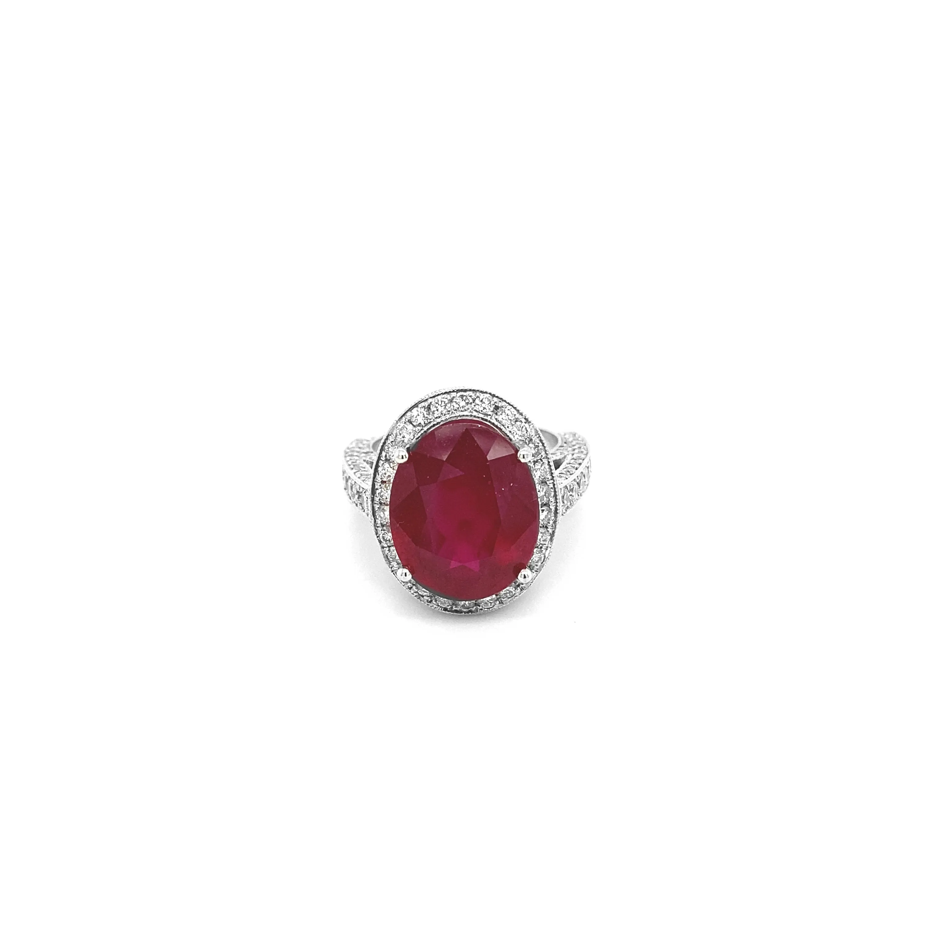 Oval Glass Filled Ruby Diamond White Gold Ring R009N