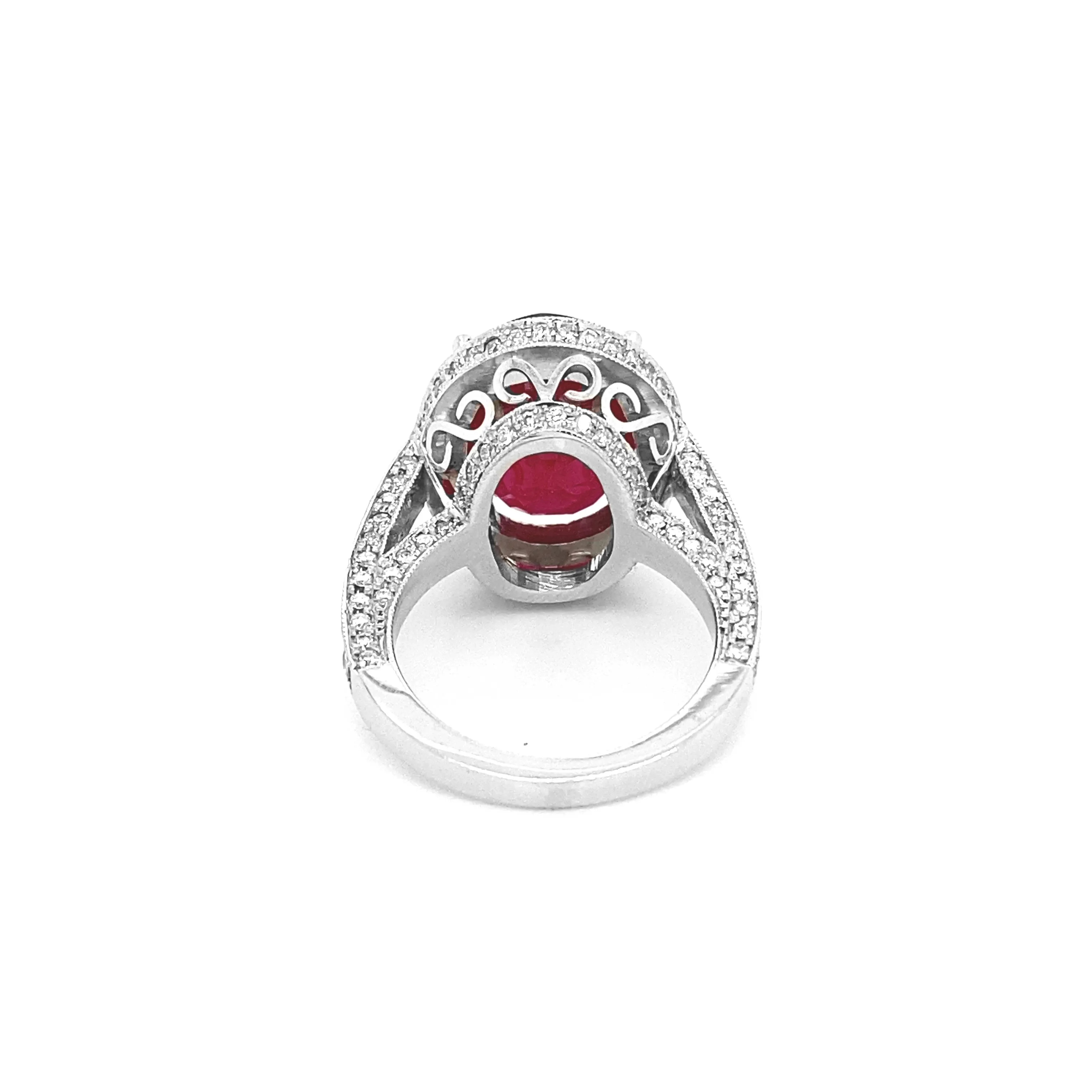 Oval Glass Filled Ruby Diamond White Gold Ring R009N