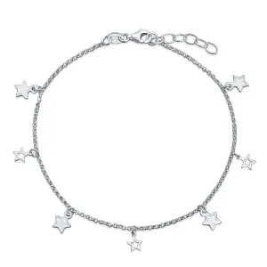 Patriotic Celestial Star Anklet Ankle Bracelet with Charms Sterling Silver Rolo Chain