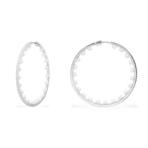 Pavé Hoop Earrings with Pearls - Silver