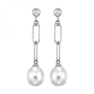 Pearl Chain Dangle Earrings in Sterling Silver