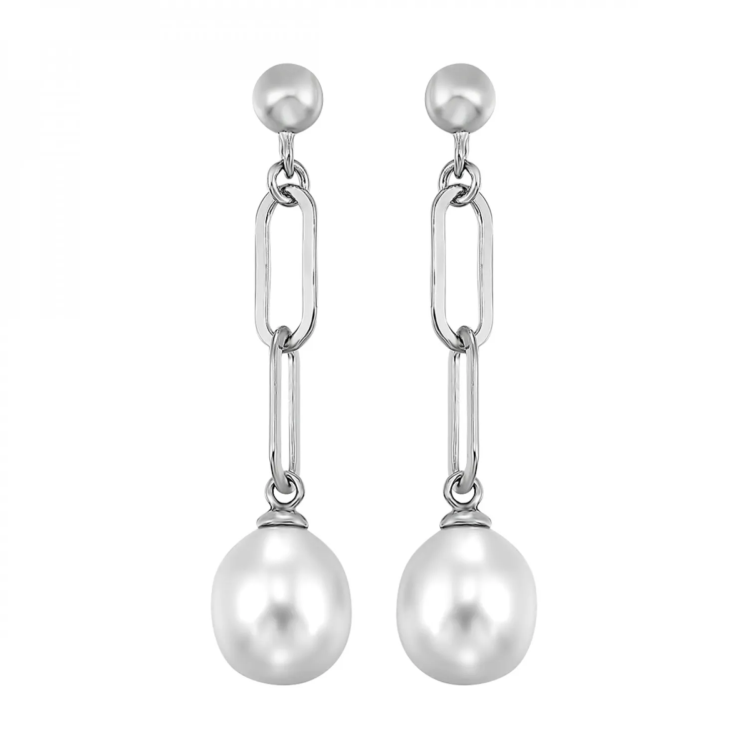 Pearl Chain Dangle Earrings in Sterling Silver