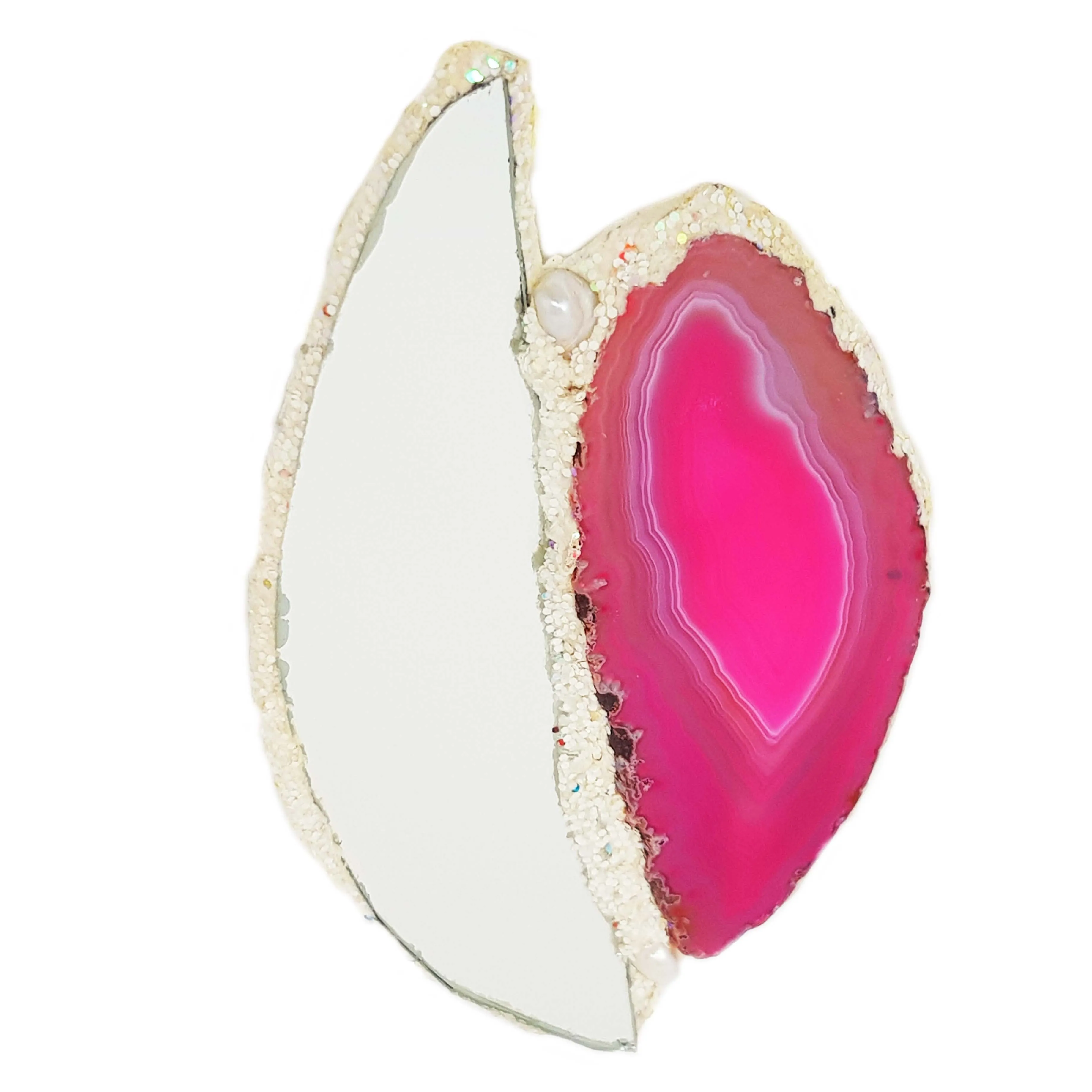 PINK AGATE & MIRROR BROOCH - HEART AND HIP