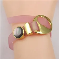 Pink Jelly Band Buckle Bracelet Black Pearl Accent