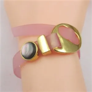 Pink Jelly Band Buckle Bracelet Black Pearl Accent