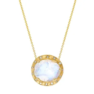 Queen Oval Moonstone Necklace with Sprinkled Diamonds