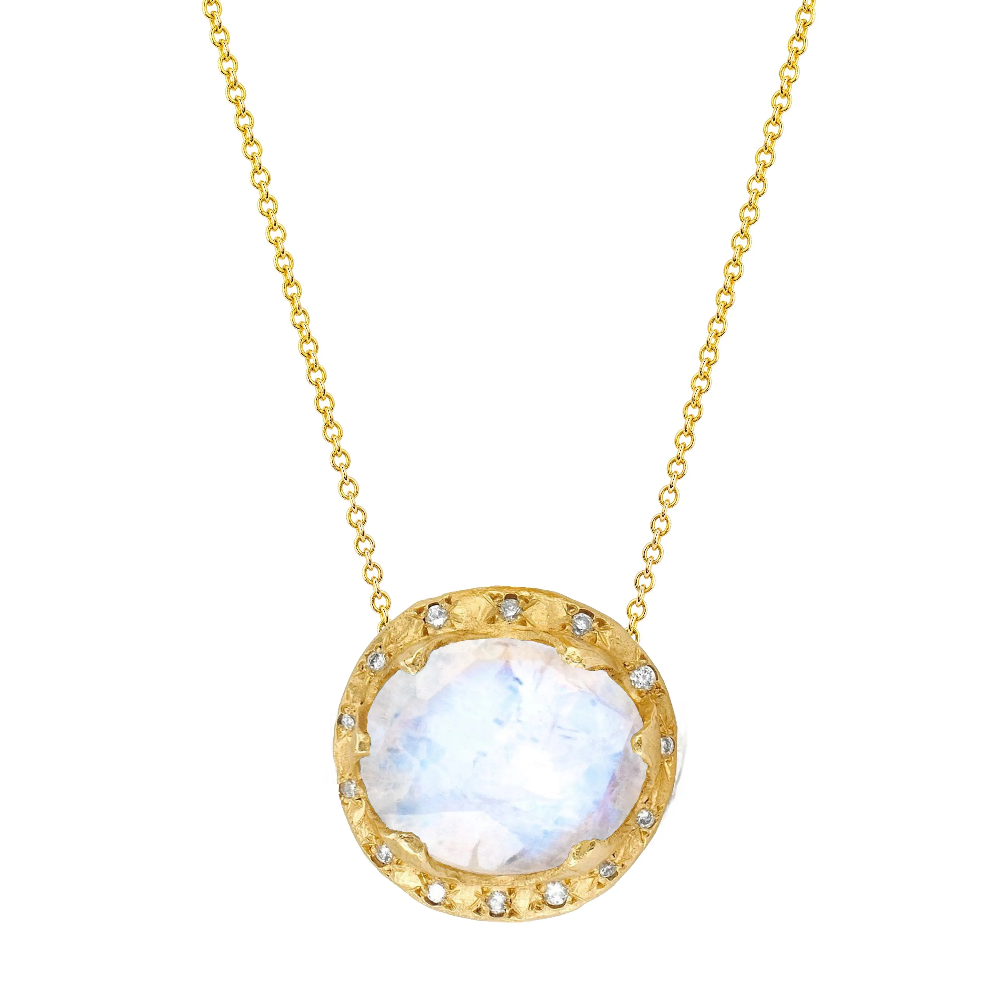 Queen Oval Moonstone Necklace with Sprinkled Diamonds