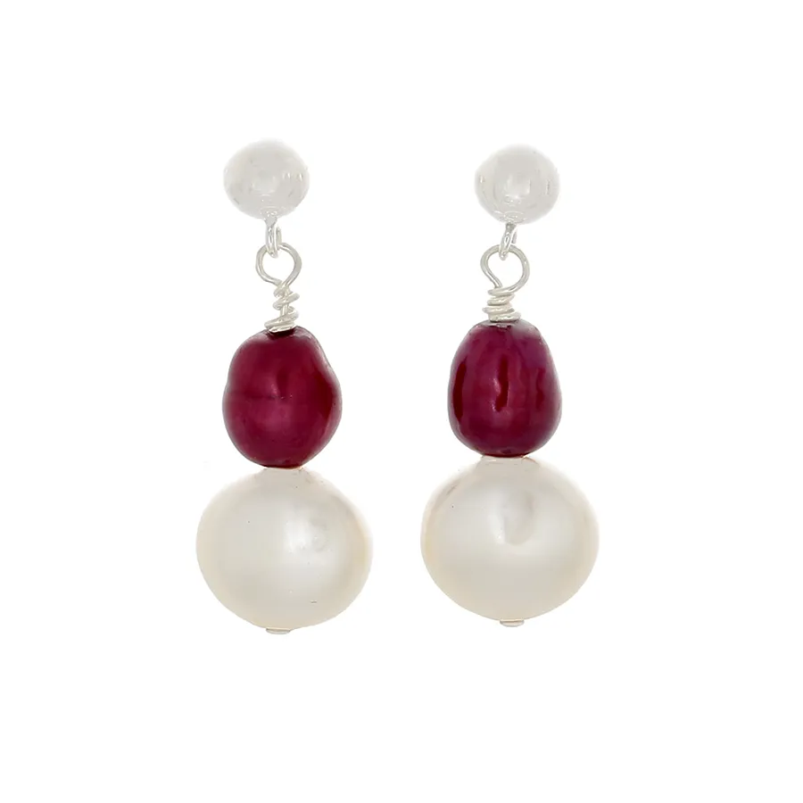 Raspberry & White Pearl Drop Sterling  Earrings