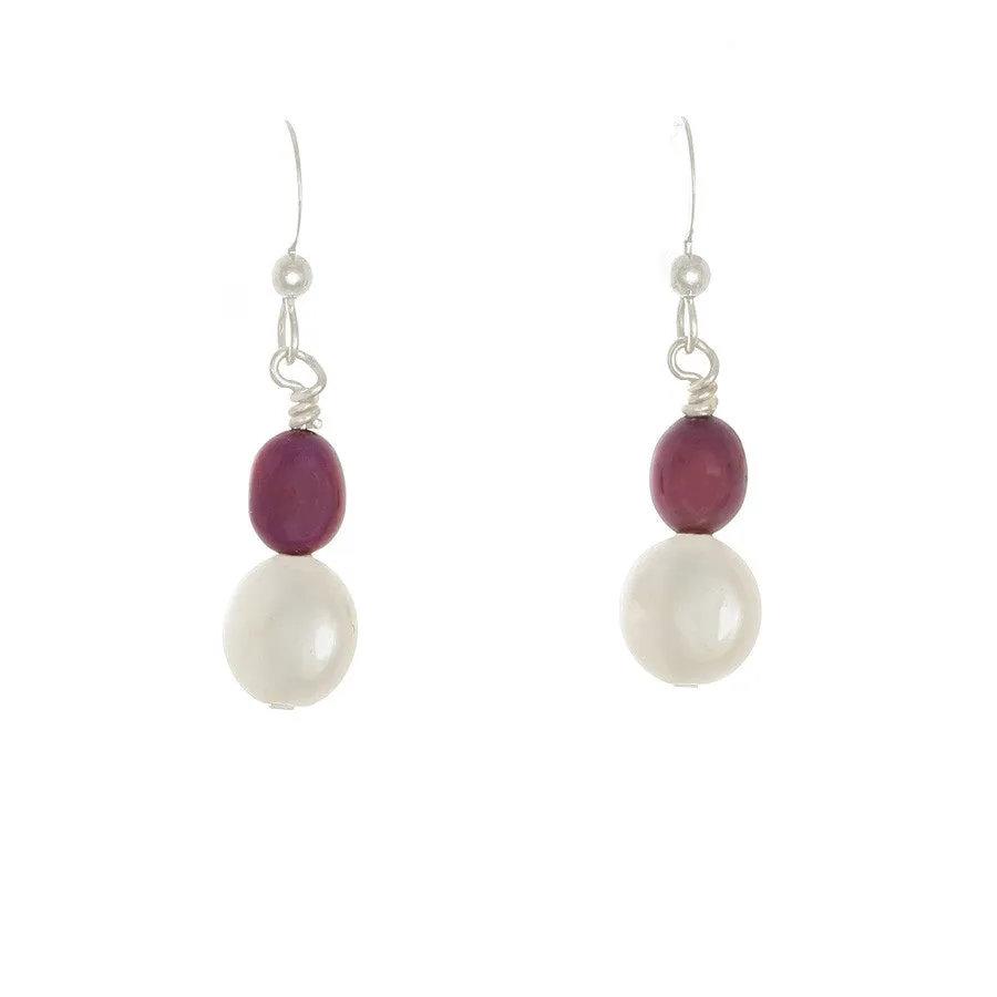 Raspberry & White Pearl Drop Sterling  Earrings