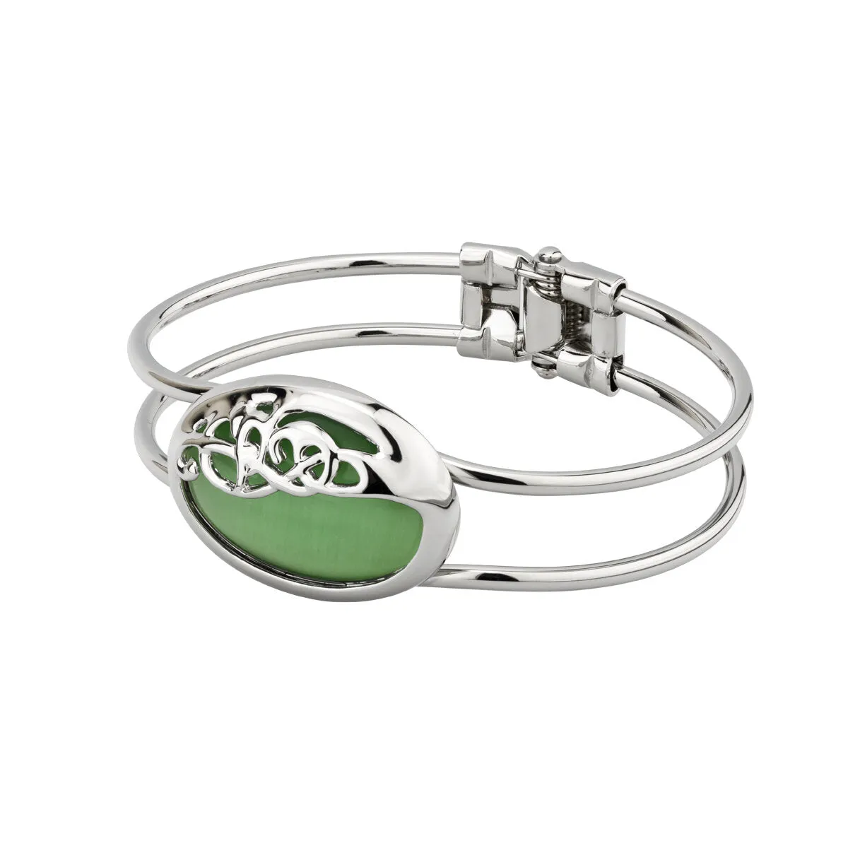 Rhodium Book of Kells Green Resin Bracelet