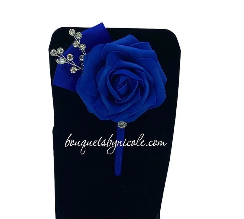 Royal Blue Round Bouquet l  Real Touch Roses Brooch Bouquet~ BOU-005