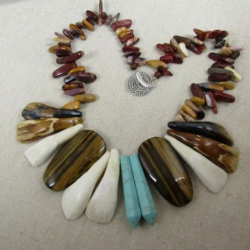 Rustic Bib Gemstone Statement Necklace Big Bold