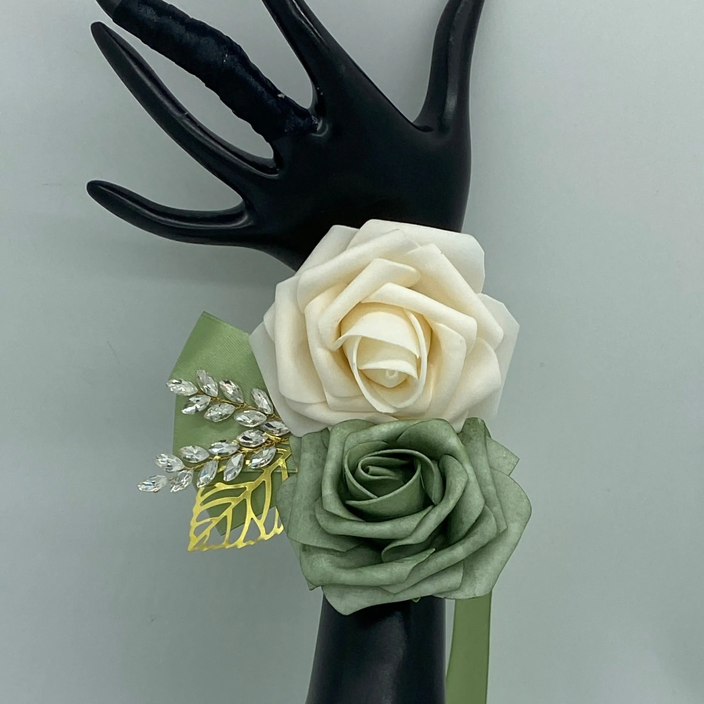 Sage l Emerald Green Round Bouquet l  Real Touch Roses Bouquet~ BOU-033